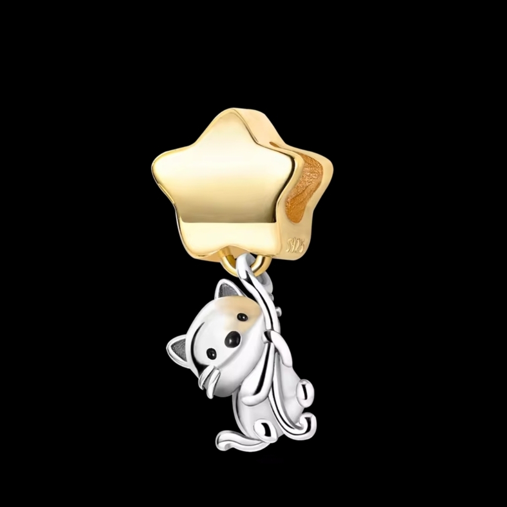 Gold and Silver Star Cat Charm